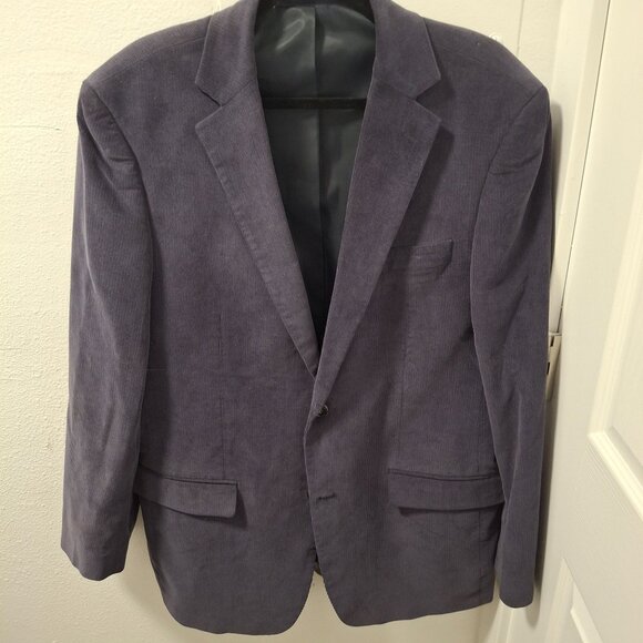 Alan Flusser Mens 42L Corduroy Blazer Jacket Navy Blue Cotton Polyester - Picture 1 of 7